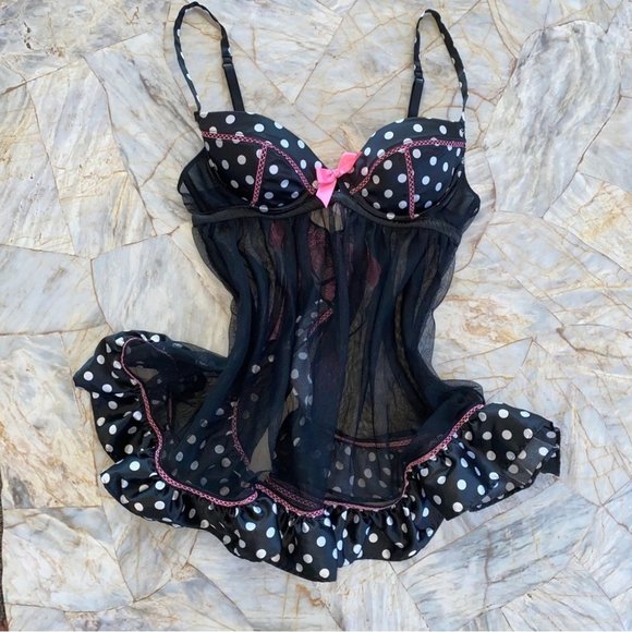 Victoria’s Secret “Sexy Little Things” Polka Dot Apron Babydoll Slip 34B Rare - Picture 1 of 10